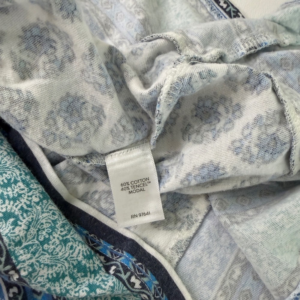 Pure Jill Tunic Top Womens M Blue Border Print Split Neck Cotton Modal 3/4 Slv - Picture 8 of 8